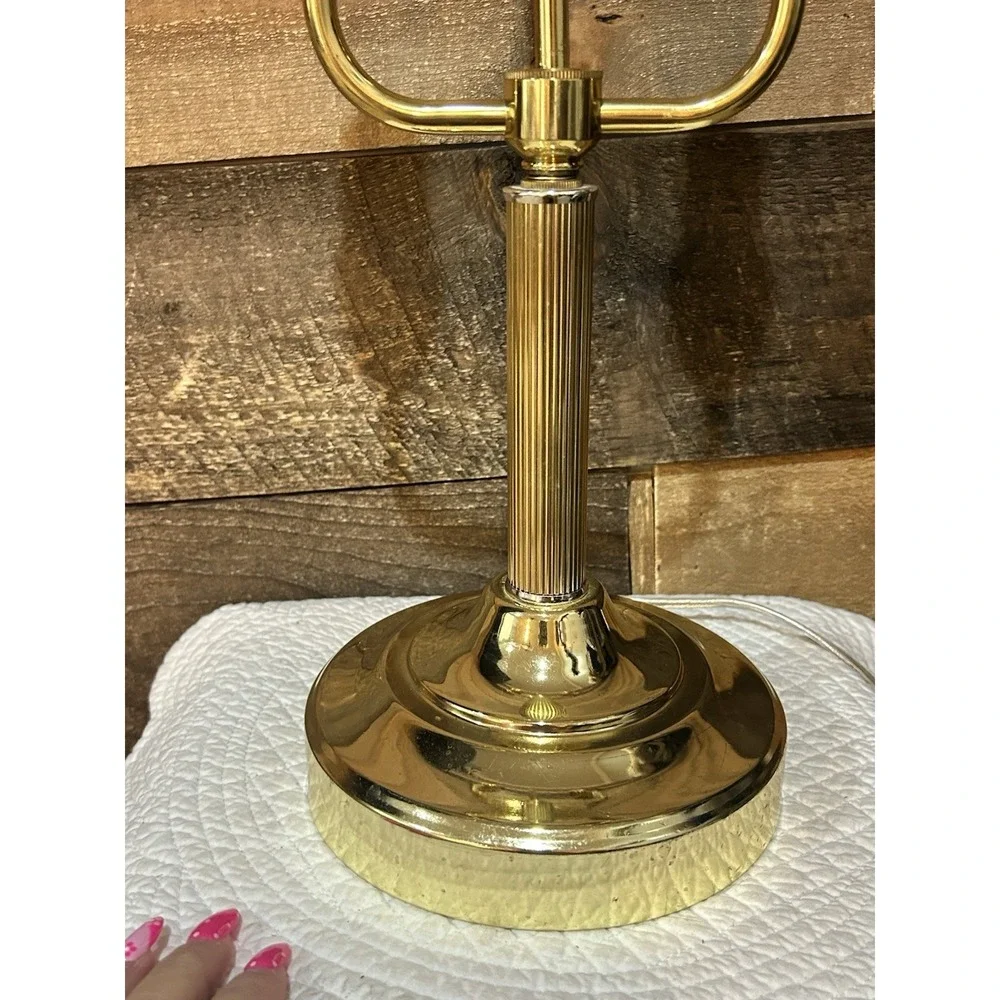 Vintage Brass Bouillotte Double Arm Student Library Table/Desk Lamp 19.75